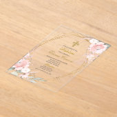Acrylic Gold frame pink blush floral baptism Acryl Uitnodigingen (Laagn)