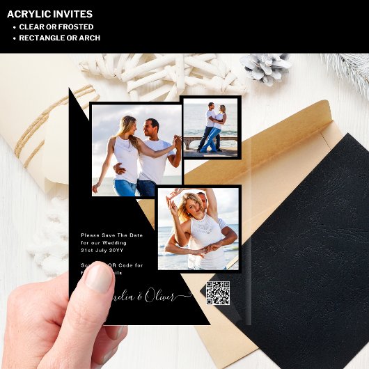 ACRYLIC Huwelijksuitnodigingen FOTO QR-code RSVP Acryl Uitnodigingen