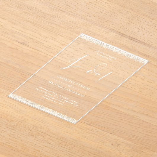 ACRYLIC Huwelijksuitnodigingen WITTE TEKST Kant Mo Acryl Uitnodigingen (Laagn)