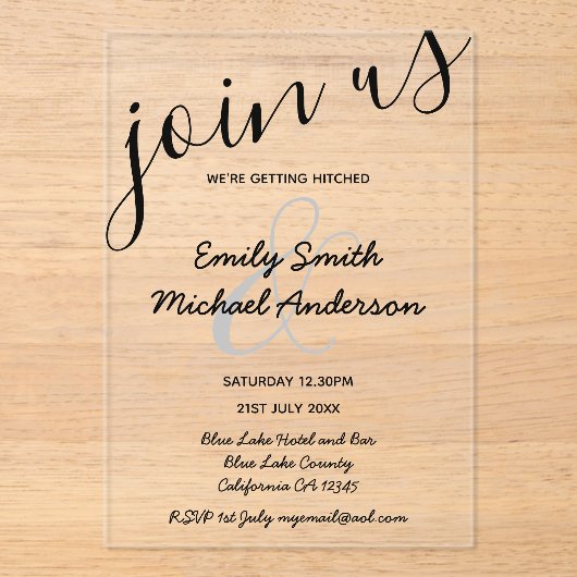 ACRYLIC Huwelijksuitnodigingen ZWARTE TEKST Vette Acryl Uitnodigingen (Voorkant)