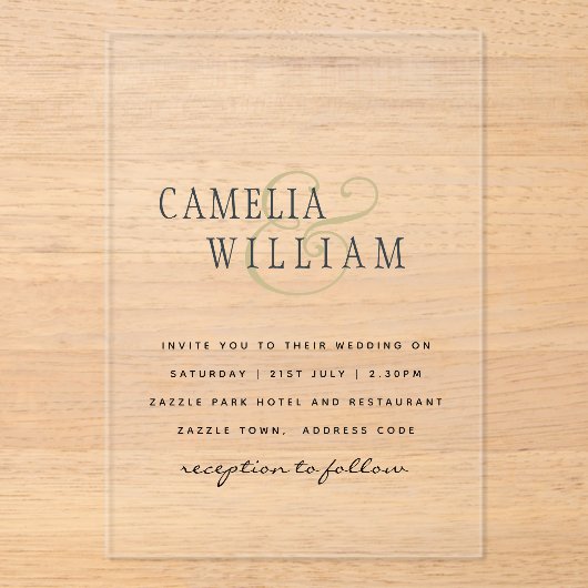 ACRYLIC Huwelijksuitnodigingen ZWARTE TEKST Vette  Acryl Uitnodigingen (Voorkant)