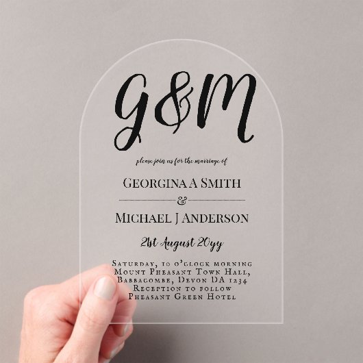 ACRYLIC Huwelijksuitnodigingen ZWARTE TEKST Vette  Acryl Uitnodigingen (Insitu (Draagbaar))