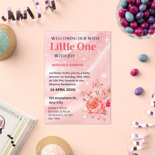 Acrylic Invitation Pink Floral Baby Shower Acryl Uitnodigingen (Insitu (Viering))