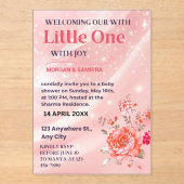 Acrylic Invitation Pink Floral Baby Shower Acryl Uitnodigingen (Voorkant)