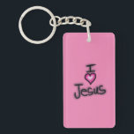 Acrylic Keychain I Love Jesus I Heart Jesus<br><div class="desc">I Love Jesus I Heart Jesus Keychain. Let them know how you feel about Jesus! Hand written black text with a bright pink heart. Personalize background color and Name. Enjoy!</div>