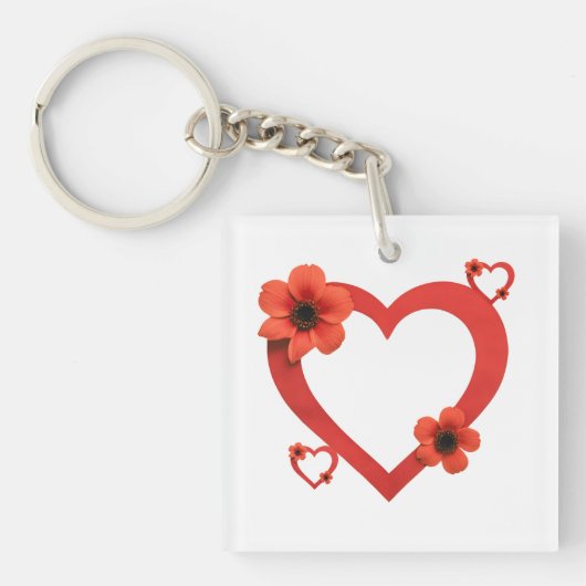 Acrylic Keychain with Red Heart – Minimalist Style (voorkant)