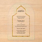 ACRYLIC NIKAH - Sierlijke Islamitische Moskee Goud Acryl Uitnodigingen (Voorkant)
