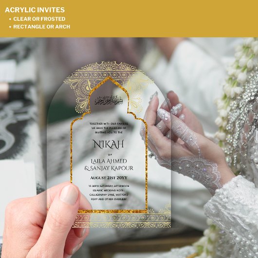 ACRYLIC NIKAH - Sierlijke Islamitische Moskee Goud Acryl Uitnodigingen
