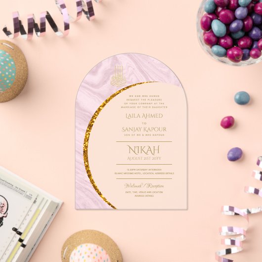 ACRYLIC NIKAH WALIMA Gouden Tekst Elegante Islamit Acryl Uitnodigingen (Insitu (Viering))