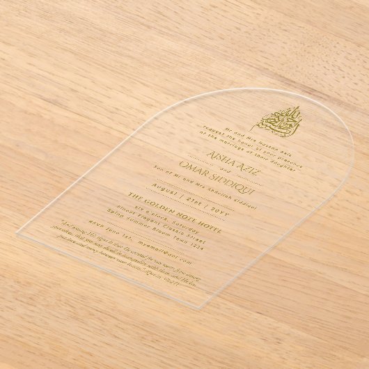 ACRYLIC NIKAH WALIMA Gouden Tekst Elegante Islamit Acryl Uitnodigingen (Laagn)