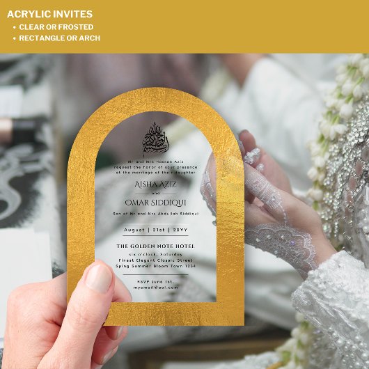 ACRYLIC NIKAH WALIMA Uitnodiging Goud Elegante Isl