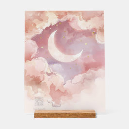Acrylic Nursery Sign Pink Cloud & Moon Watercolor Acryl Bord