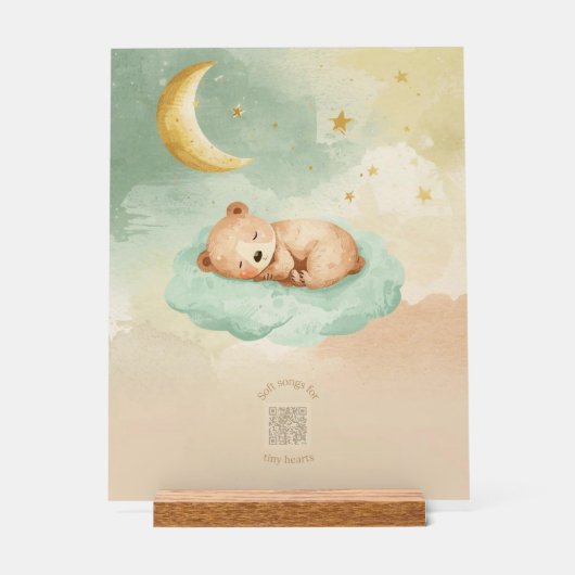 Acrylic Nursery Sign | Sleeping Baby Bear on Cloud Acryl Bord (Voorkant)