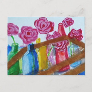 Acrylic painting flowers in vase postcard feestdagenkaart