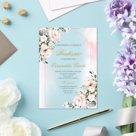 Acrylic pink floral baptism acryl uitnodigingen (Insitu (Huwelijk))