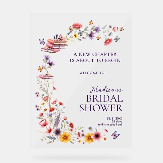  Acrylic Poppy & Lavender Bridal Shower Welcome  Acryl Bord (Voorkant)