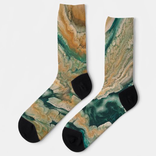 Acrylic pour abstracte Emerald kustlijn Sokken (Links)