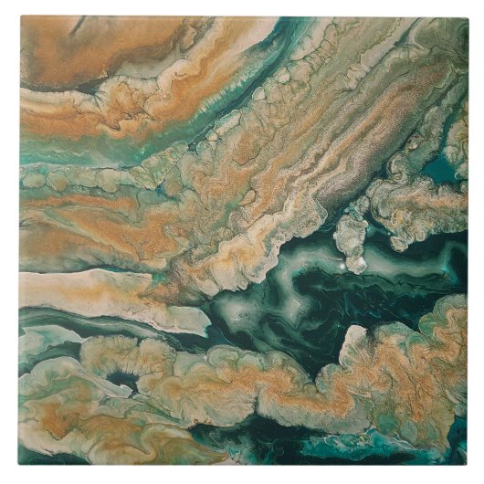 Acrylic pour abstracte Emerald kustlijn Tegeltje (Voorkant)