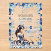 ACRYLIC Quinceanera Blauwe Bloemjurk Quince Acryl Uitnodigingen (Voorkant)