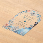 ACRYLIC Quinceañera Blauwe Zilveren Perzikjurk Blo Acryl Uitnodigingen (Laagn)