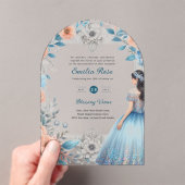 ACRYLIC Quinceañera Blauwe Zilveren Perzikjurk Blo Acryl Uitnodigingen (Insitu (Draagbaar))