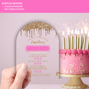 ACRYLIC Quinceanera Roze Goud Glam Diva Quince Acryl Uitnodigingen