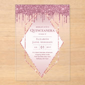 ACRYLIC Quinceanera Roze Goud Roze Glitters Acryl Uitnodigingen (Voorkant)