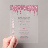 ACRYLIC Quinceanera Roze Goud Roze Glitters Acryl Uitnodigingen (Insitu (Draagbaar))