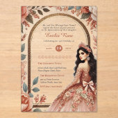 ACRYLIC Quinceanera Roze Goud Roze Jurk Tiara Acryl Uitnodigingen (Voorkant)