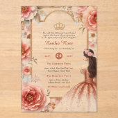 ACRYLIC Quinceanera Roze Goud Roze Jurk Tiara Acryl Uitnodigingen (Voorkant)