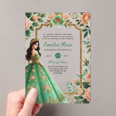 ACRYLIC Quinceañera Smaragdgroene Gouden Jurk Acryl Uitnodigingen (Insitu (Draagbaar))
