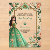 ACRYLIC Quinceañera Smaragdgroene Gouden Jurk Acryl Uitnodigingen (Voorkant)