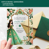 ACRYLIC Quinceañera Smaragdgroene Gouden Jurk Acryl Uitnodigingen