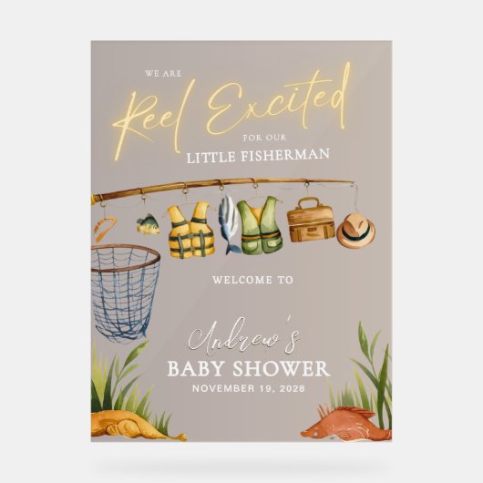 Acrylic Rustic Fisherman Baby Shower Welcome Sign  Acryl Bord (Voorkant)