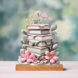 Acrylic Sign met blok - bloemen met boeken Acryl Bord