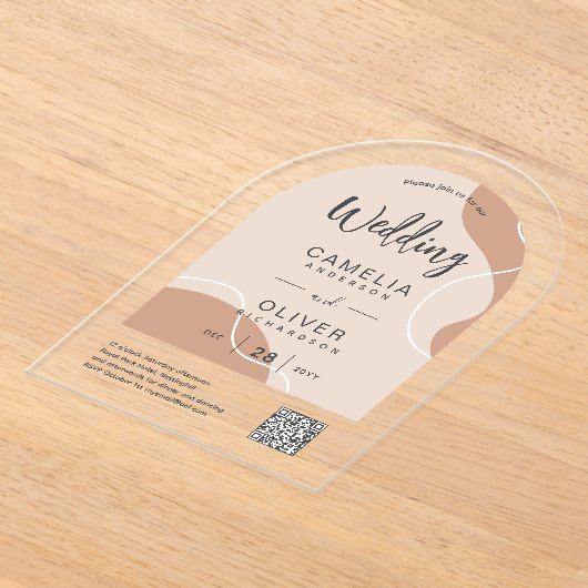 ACRYLIC TROUW Aardtinten Abstracte QR-code RSVP Acryl Uitnodigingen (Laagn)