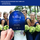 ACRYLIC TROUW DIEPE OMBRE BLAUWE QR CODE RSVP ACRYL UITNODIGINGEN