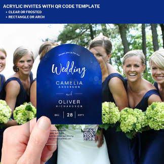 ACRYLIC TROUW DIEPE OMBRE BLAUWE QR CODE RSVP ACRYL UITNODIGINGEN