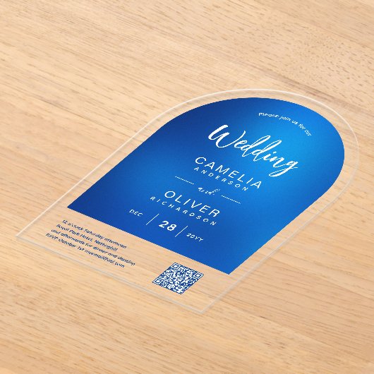 ACRYLIC TROUW Sky Blue Ombre QR Code RSVP Acryl Uitnodigingen (Laagn)