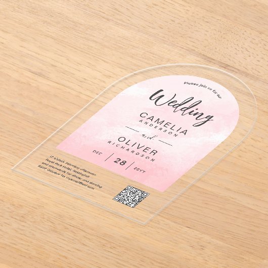 ACRYLIC TROUWEN Roze Ombre Grijs QR Code RSVP Acryl Uitnodigingen (Laagn)