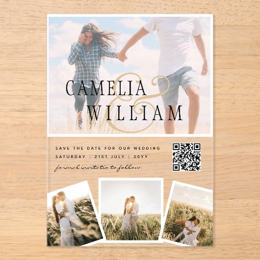 ACRYLIC TROUWKAARTEN FOTO QR CODE RSVP ACRYL UITNODIGINGEN (Voorkant)