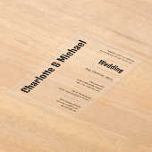 ACRYLIC Trouwkaarten ZWARTE TEKST Vet Modern  Acryl Uitnodigingen (Laagn)