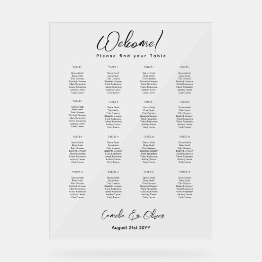 ACRYLIC TROUWZAAL STOELEN TAFEL KAART 16 Tafel Acryl Bord (Voorkant)