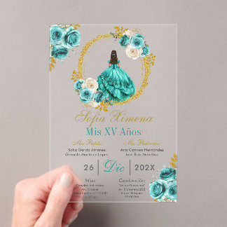 Acrylic Turquoise Quinceañera Invitation Acryl Uitnodigingen