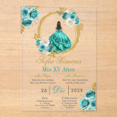 Acrylic Turquoise Quinceañera Invitation Acryl Uitnodigingen (Voorkant)