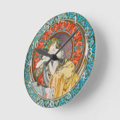 Acrylic Wall Clock Art Nouveau Alphonse Mucha 16 Ronde Klok (Hoek)