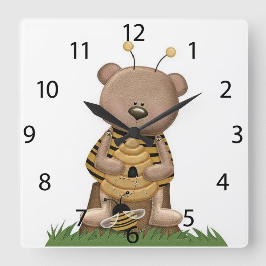 ACRYLIC WALL CLOCK "Cute Bumblebee" Vierkante Klok (Voorkant)