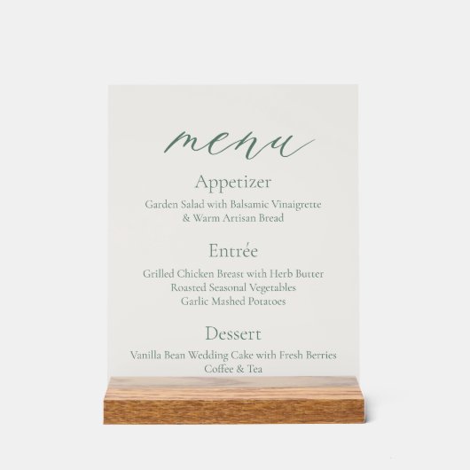 Acrylic Wedding Menu Sign with Wooden Base Acryl Bord (Voorkant)