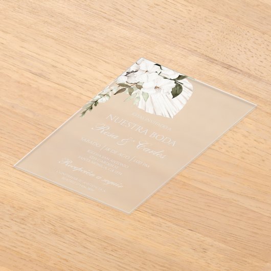Acrylic white boho Spanish wedding Acryl Uitnodigingen (Laagn)