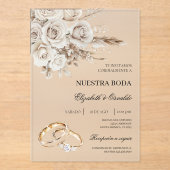 Acrylic White Floral Spanish Wedding Invitation Acryl Uitnodigingen (Voorkant)